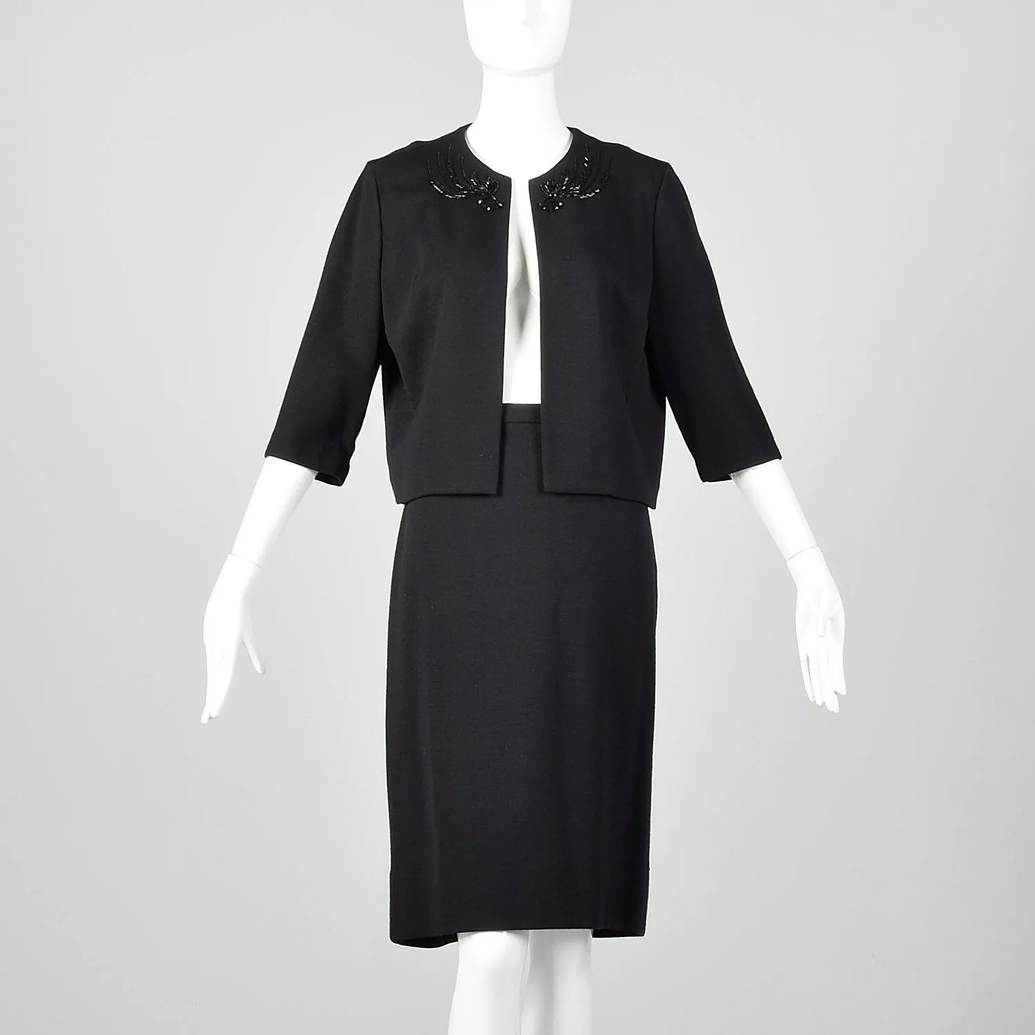 1960s Black Two Piece Knit Skirt Set