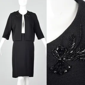 1960s Black Two Piece Knit Skirt Set