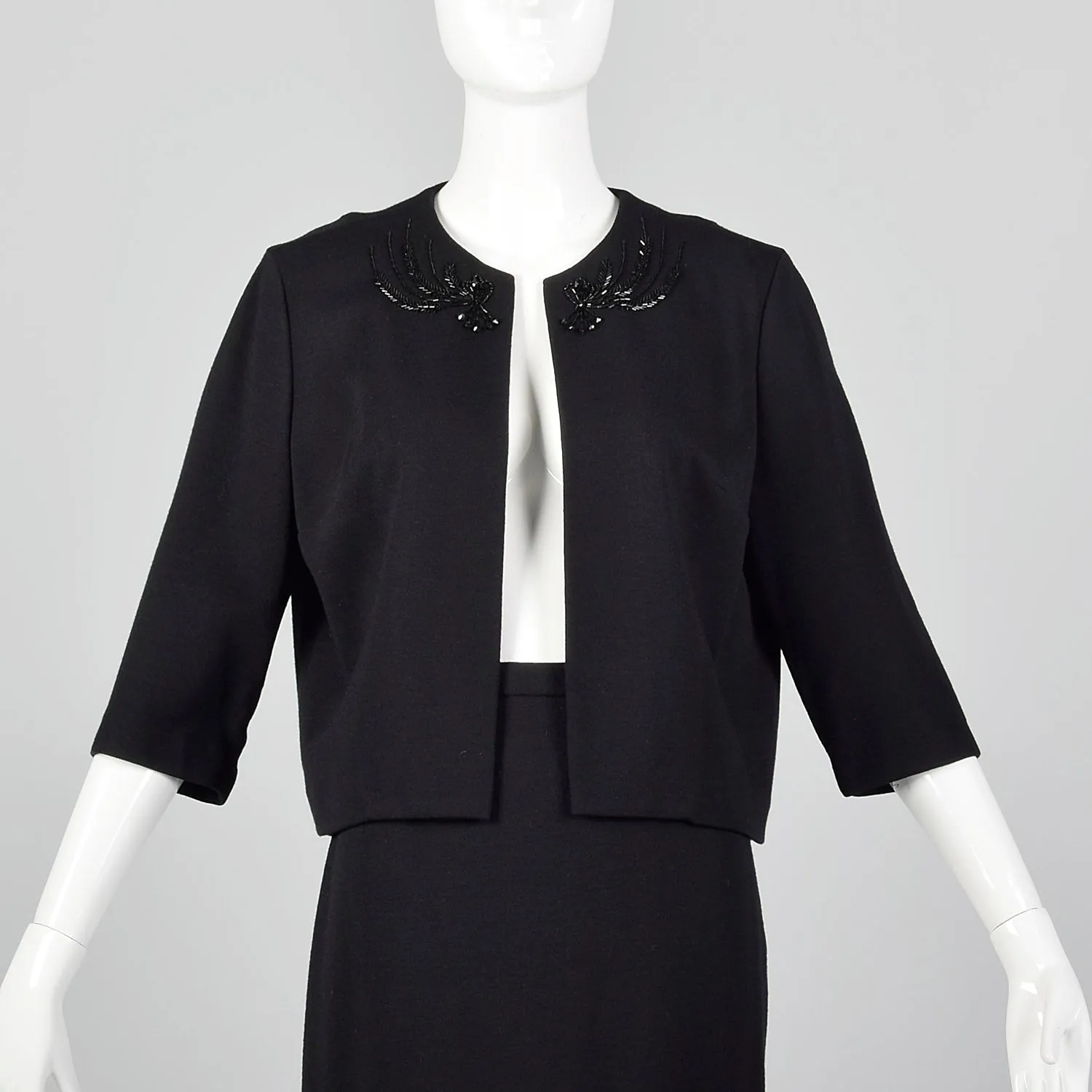 1960s Black Two Piece Knit Skirt Set