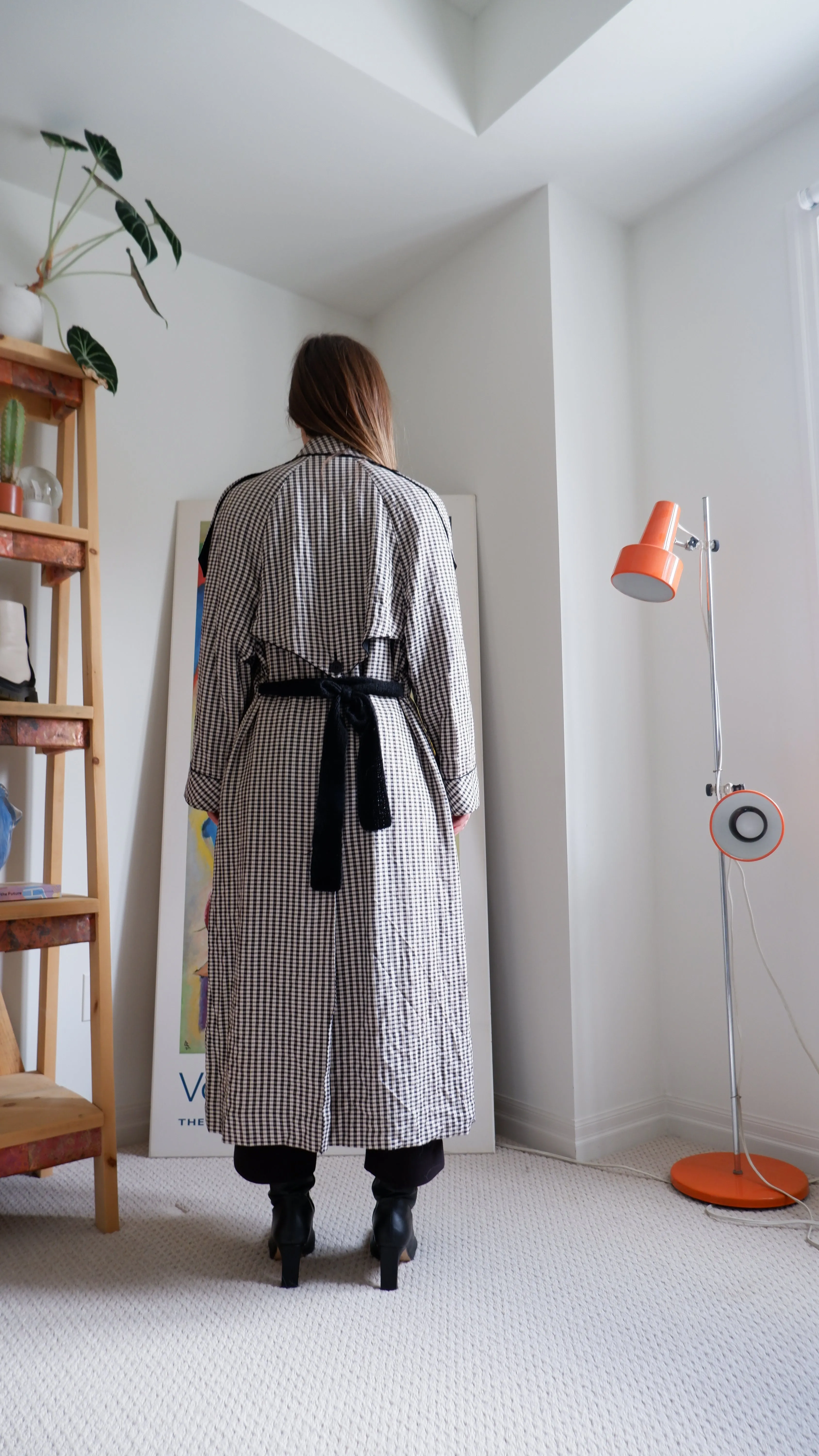 80s Gingham Trench Coat - L/XL