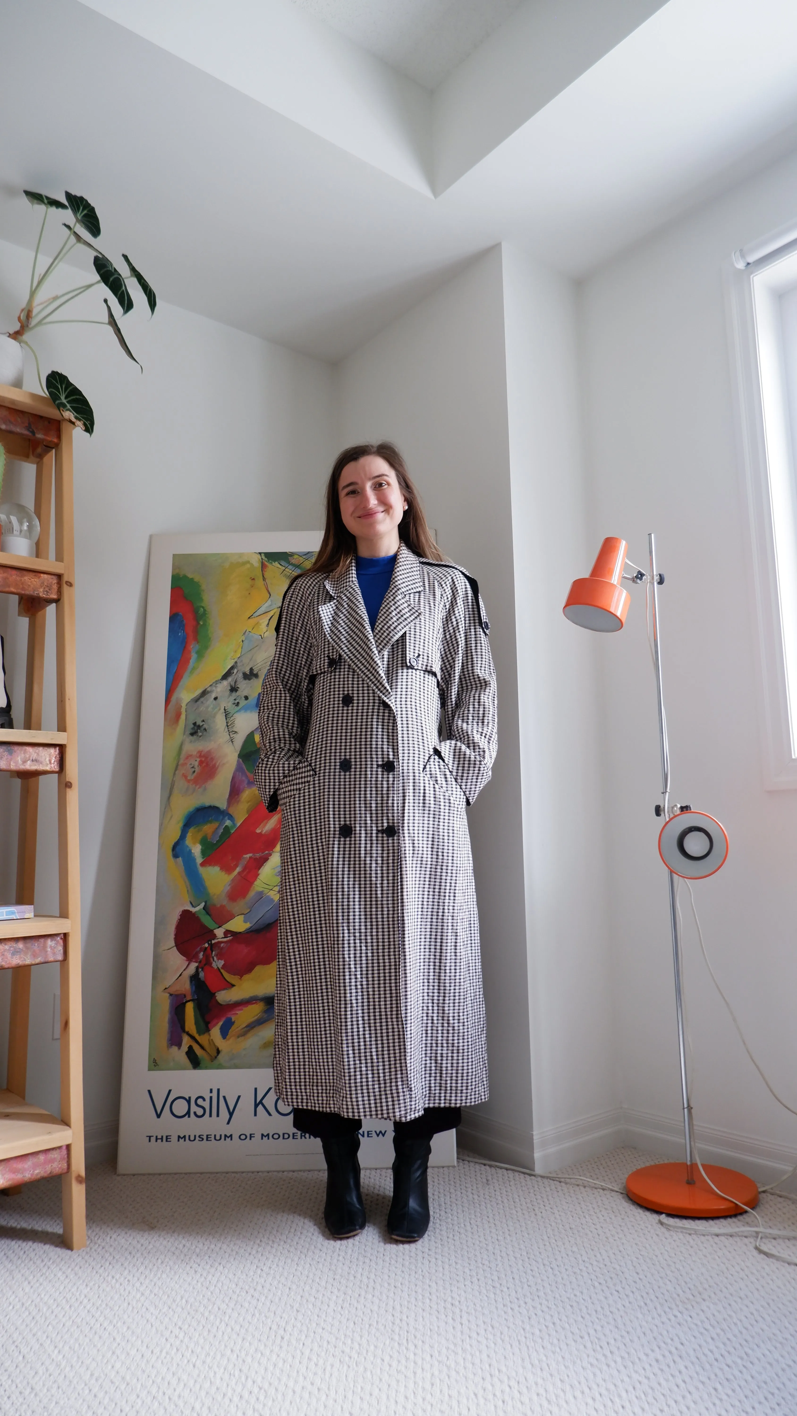 80s Gingham Trench Coat - L/XL