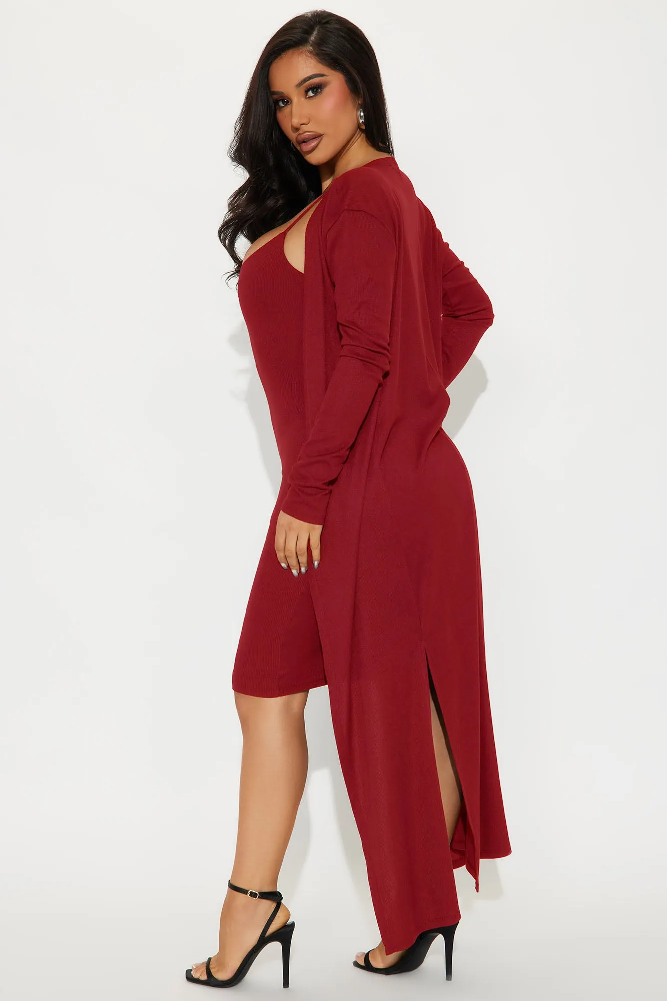 Always On Time Midi Dress Set - Wine