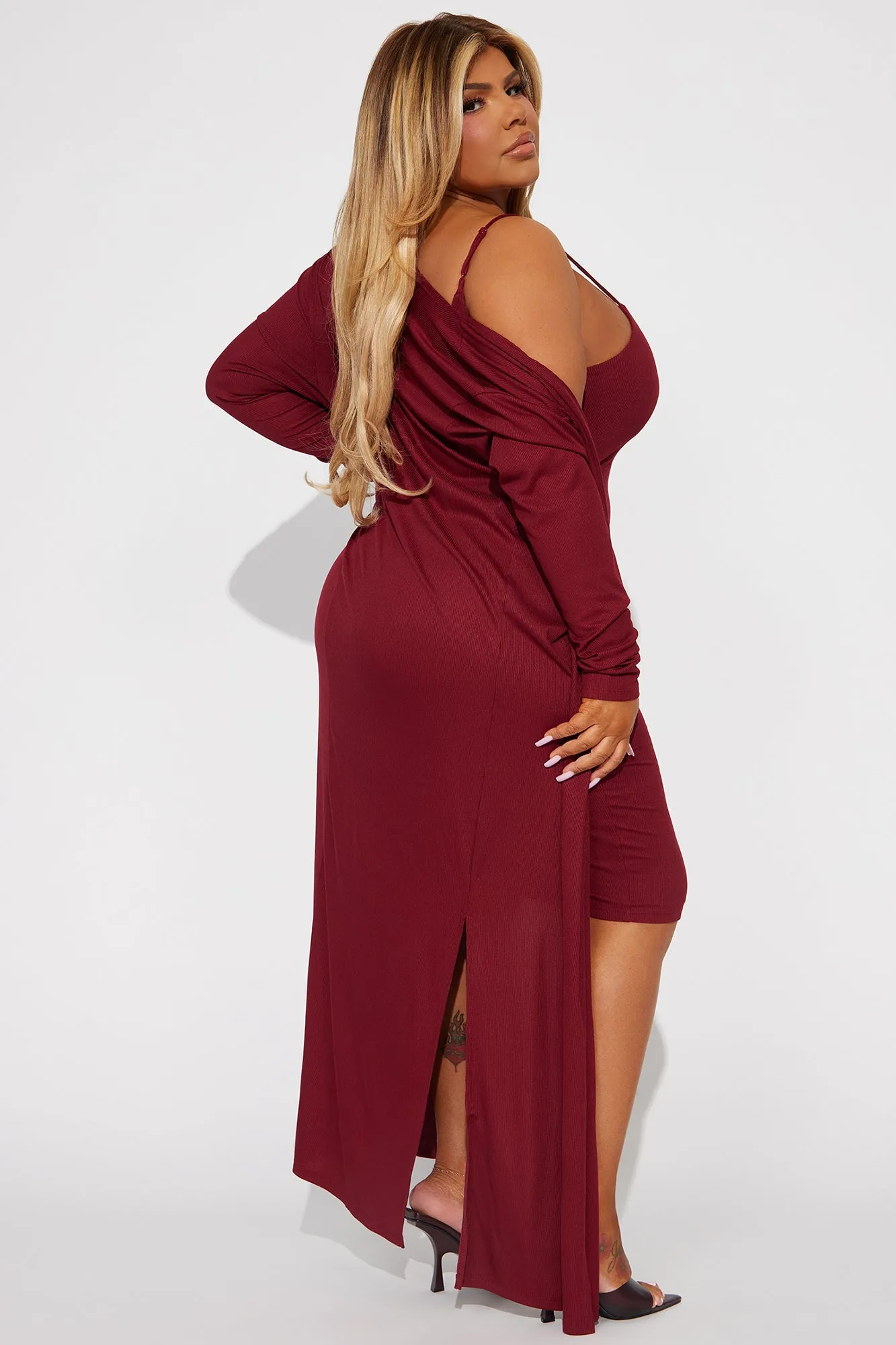 Always On Time Midi Dress Set - Wine