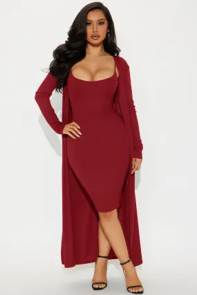 Always On Time Midi Dress Set - Wine