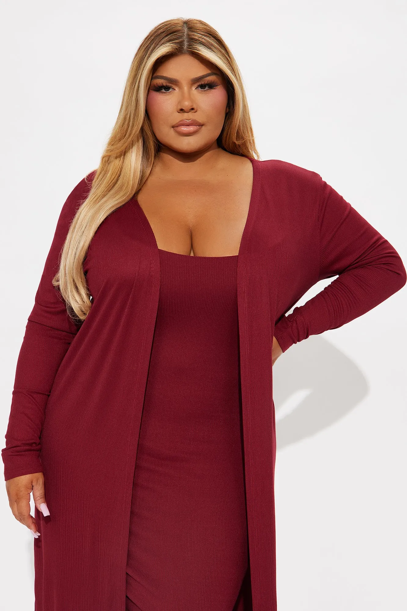 Always On Time Midi Dress Set - Wine