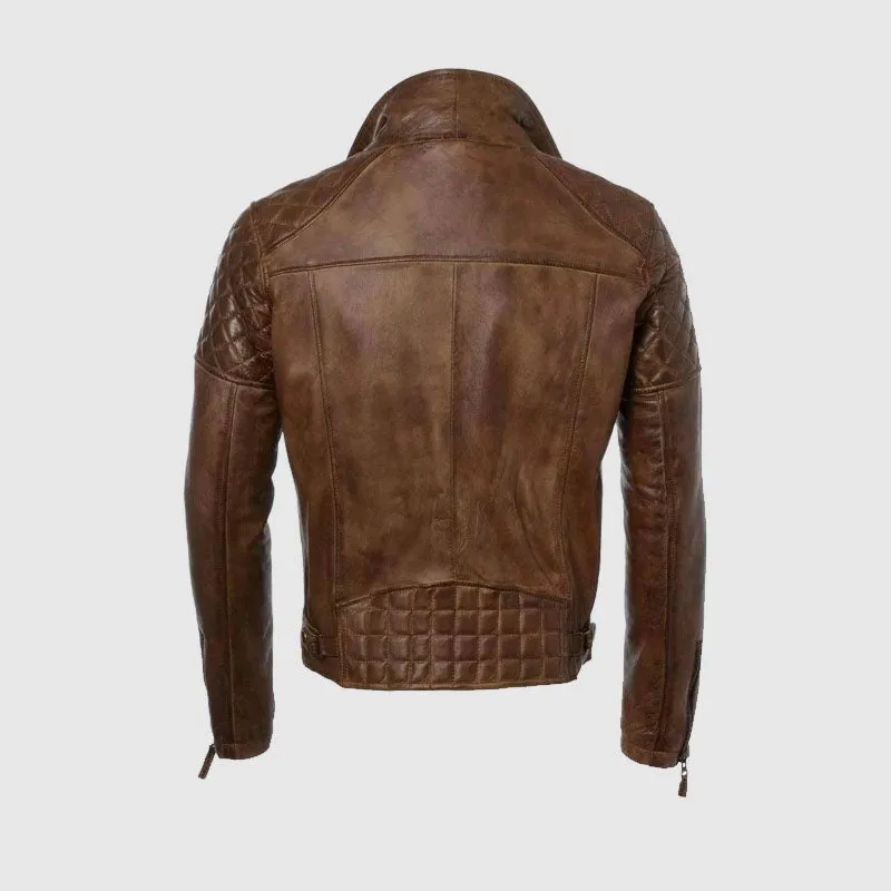 Best Quality Mens Diamond Vintage Brown Biker Leather Biker Jacket