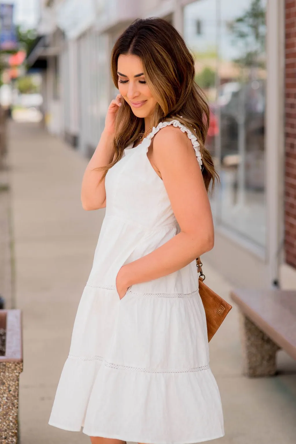 Cut Out Tiered Ruched Strap Dress