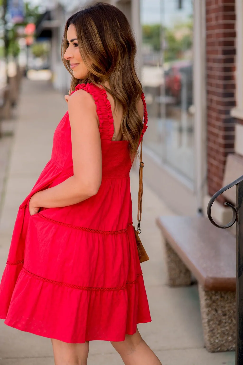 Cut Out Tiered Ruched Strap Dress