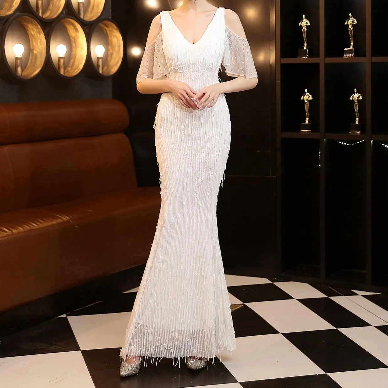 Eleanor Silk Thread Tassel Beads Banquet Dress
