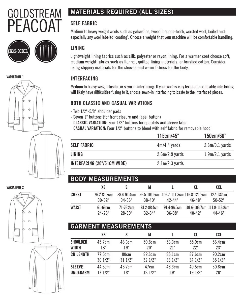 Goldstream Peacoat - Thread Theory Patterns - Digital Sewing Pattern