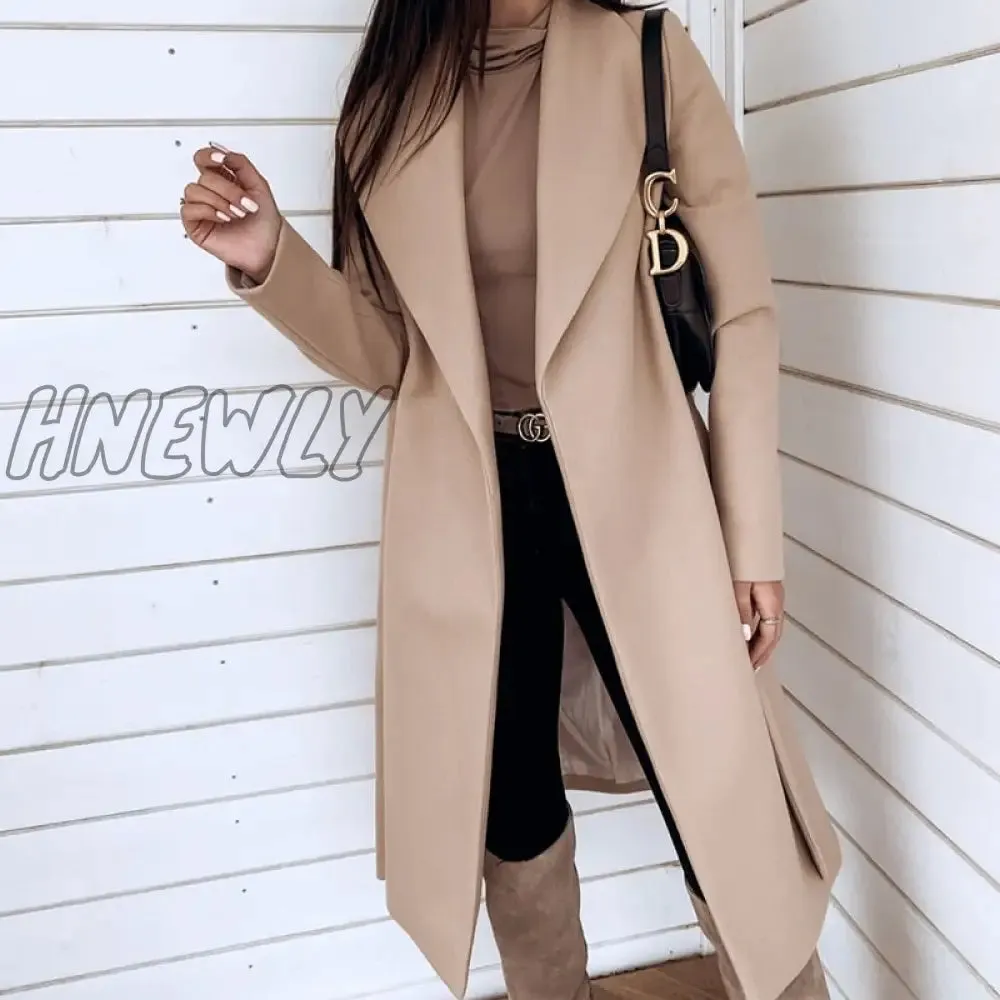 Hnewly Korean Women's Overcoat Jacket Coats Autumn and Winter Long  XXXL Winter Coat Women Sashes Slim Long Trench Female Women Winter Outfits Aesthetic