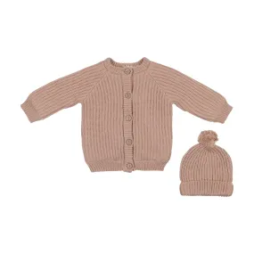 Hooded knit jacket and hat - Dusty pink