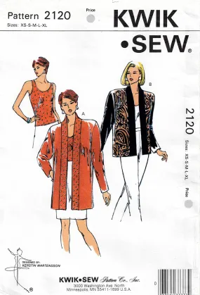 Kwik Sew 2120 Womens Stretch Tank Top & Jacket 1990s Vintage Sewing Pattern Size XS - XL UNCUT Factory Folded