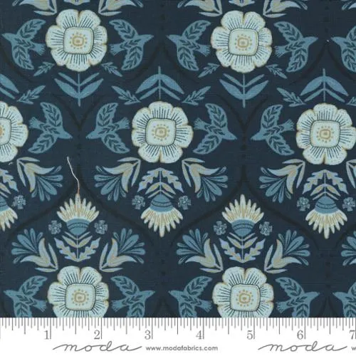 Moda Folk Lore Flight of Fancy Damask Peacoat Navy Blue Fabric