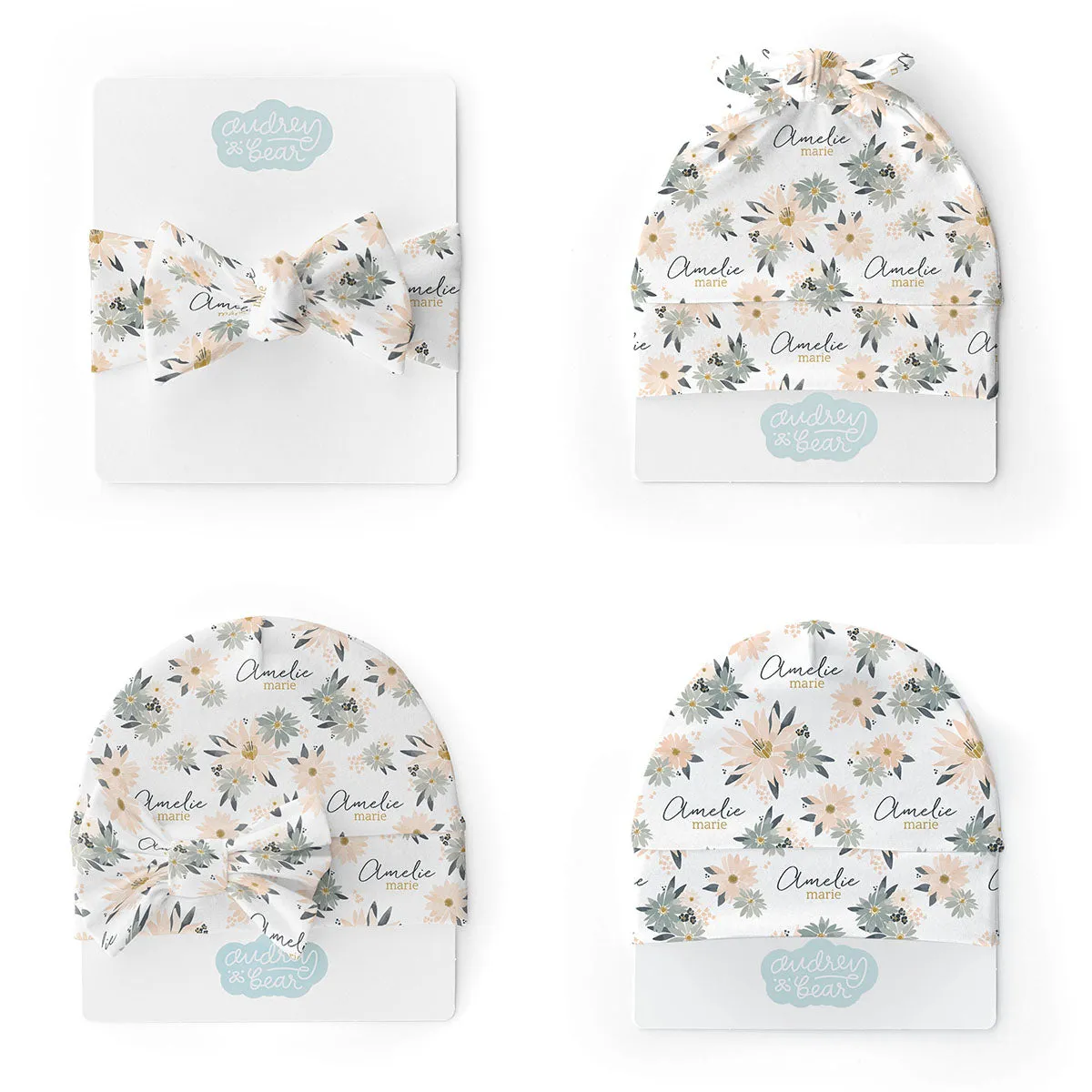 Personalized  Swaddle & Hat Set | Blooming Spring