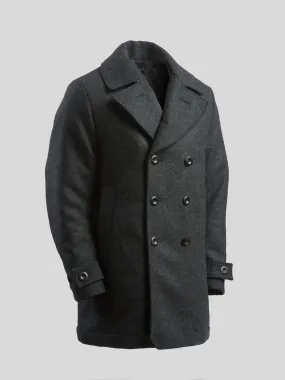 Pure Wool Quilted Peacoat Charcoal Grey
