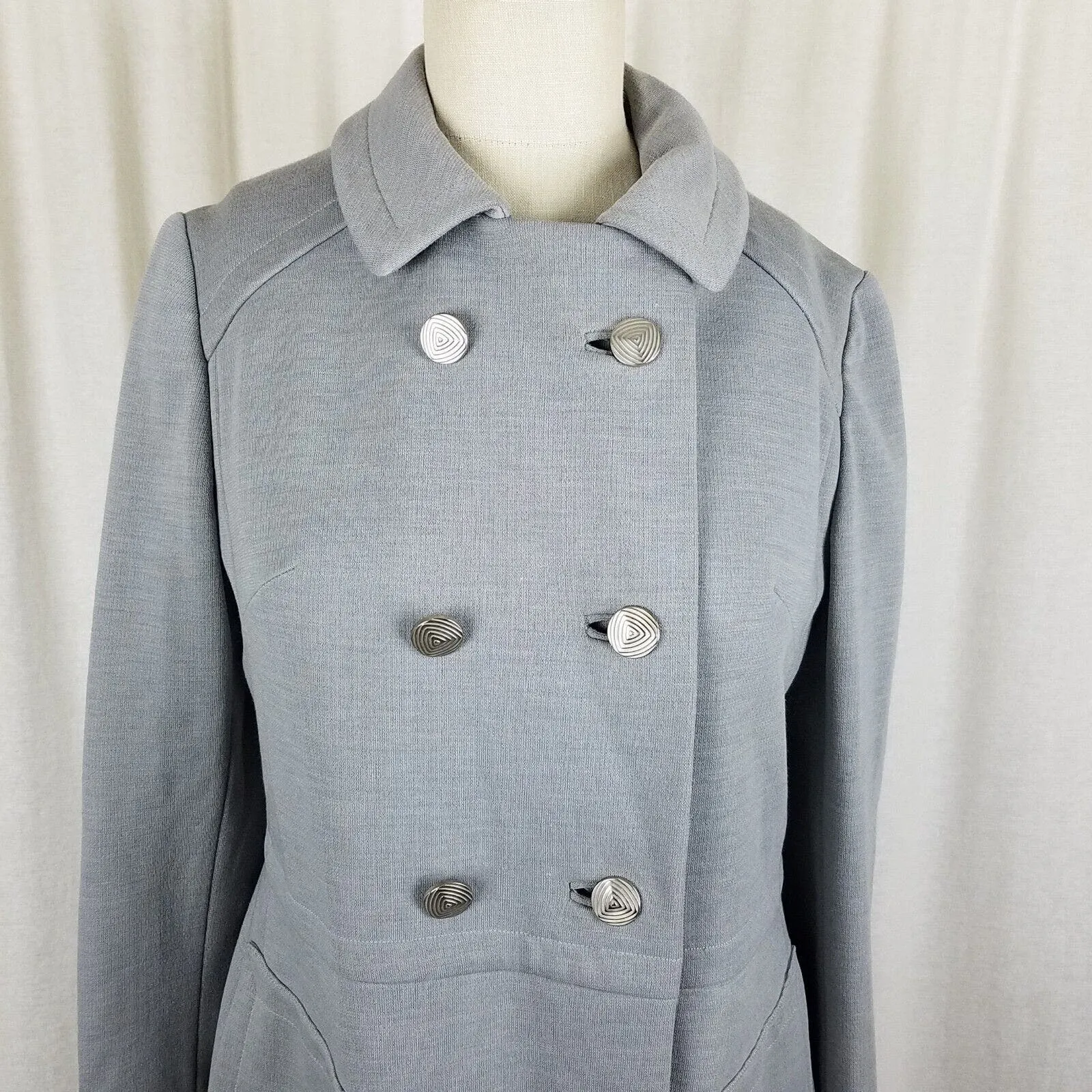 Vintage Mid Century Mod Double Breasted Woven Wool Swing Peacoat Cloak Womens S