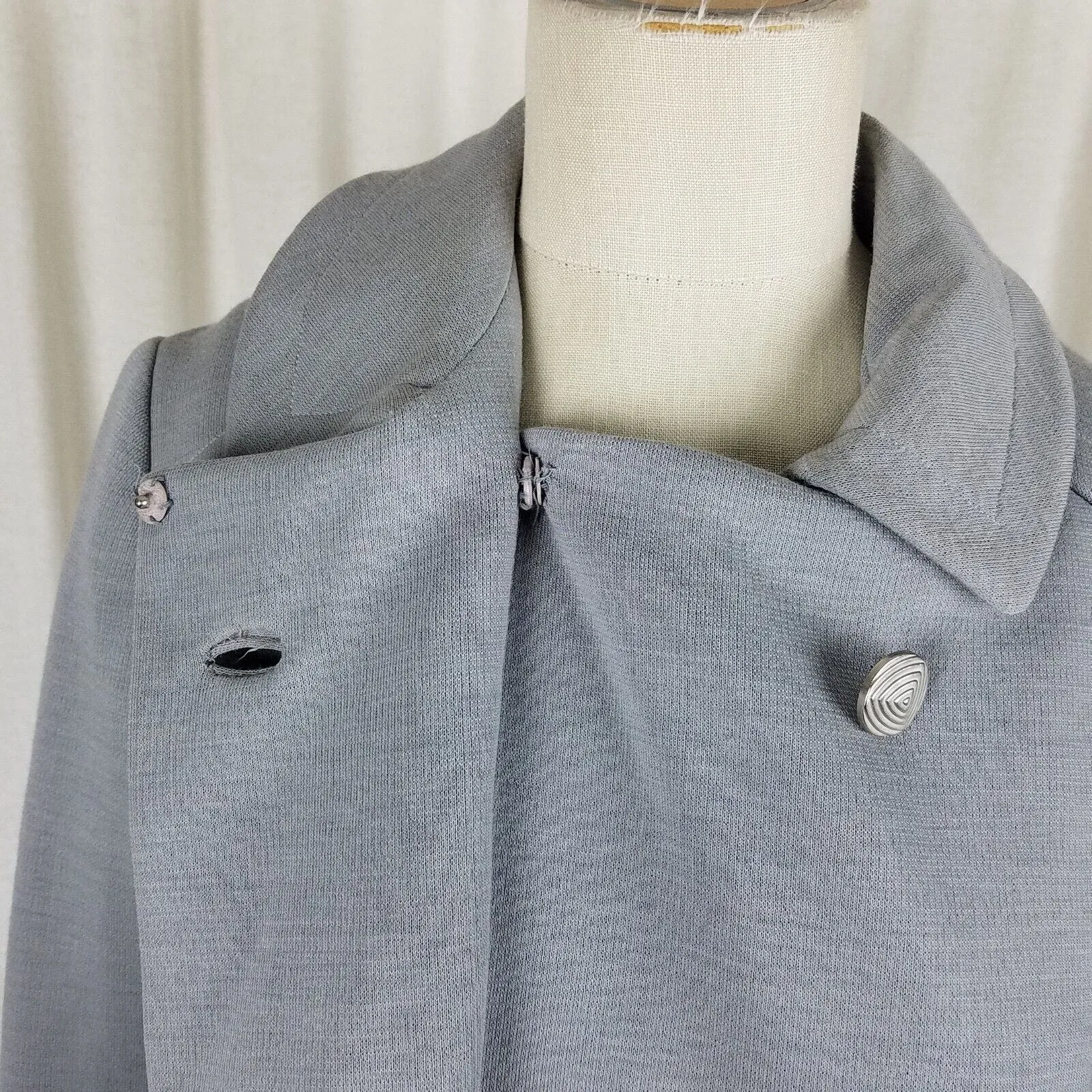 Vintage Mid Century Mod Double Breasted Woven Wool Swing Peacoat Cloak Womens S
